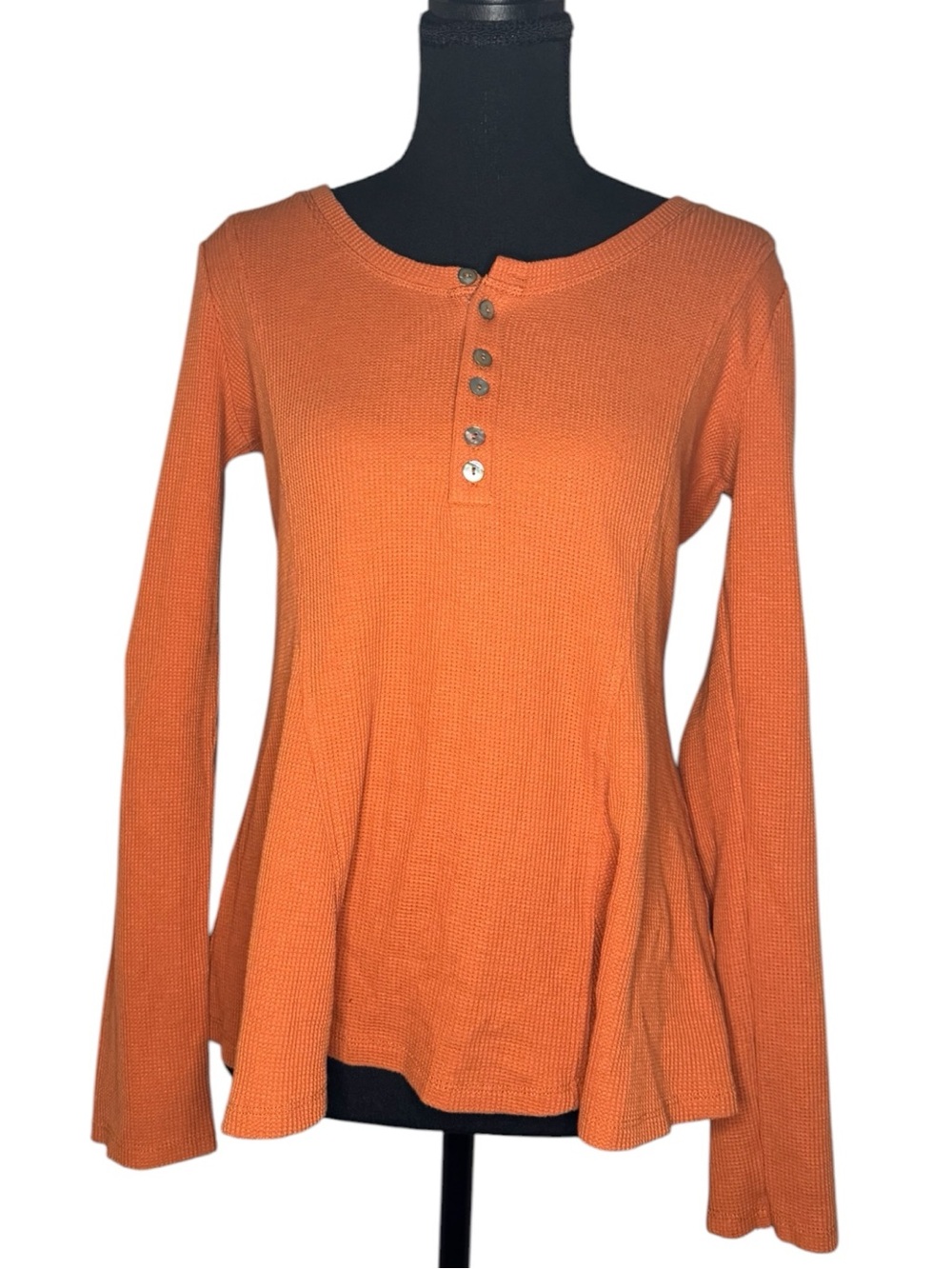 Sundance Orange Waffle Henley Long Sleeve Top